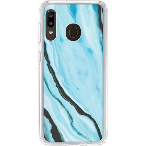 Aqua Blue Marble Ink Galaxy A20 Clear Case